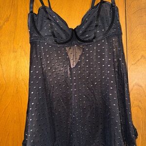 Adore Me Black Sheer Babydoll Lingerie with Polka Dots/Swiss Dots